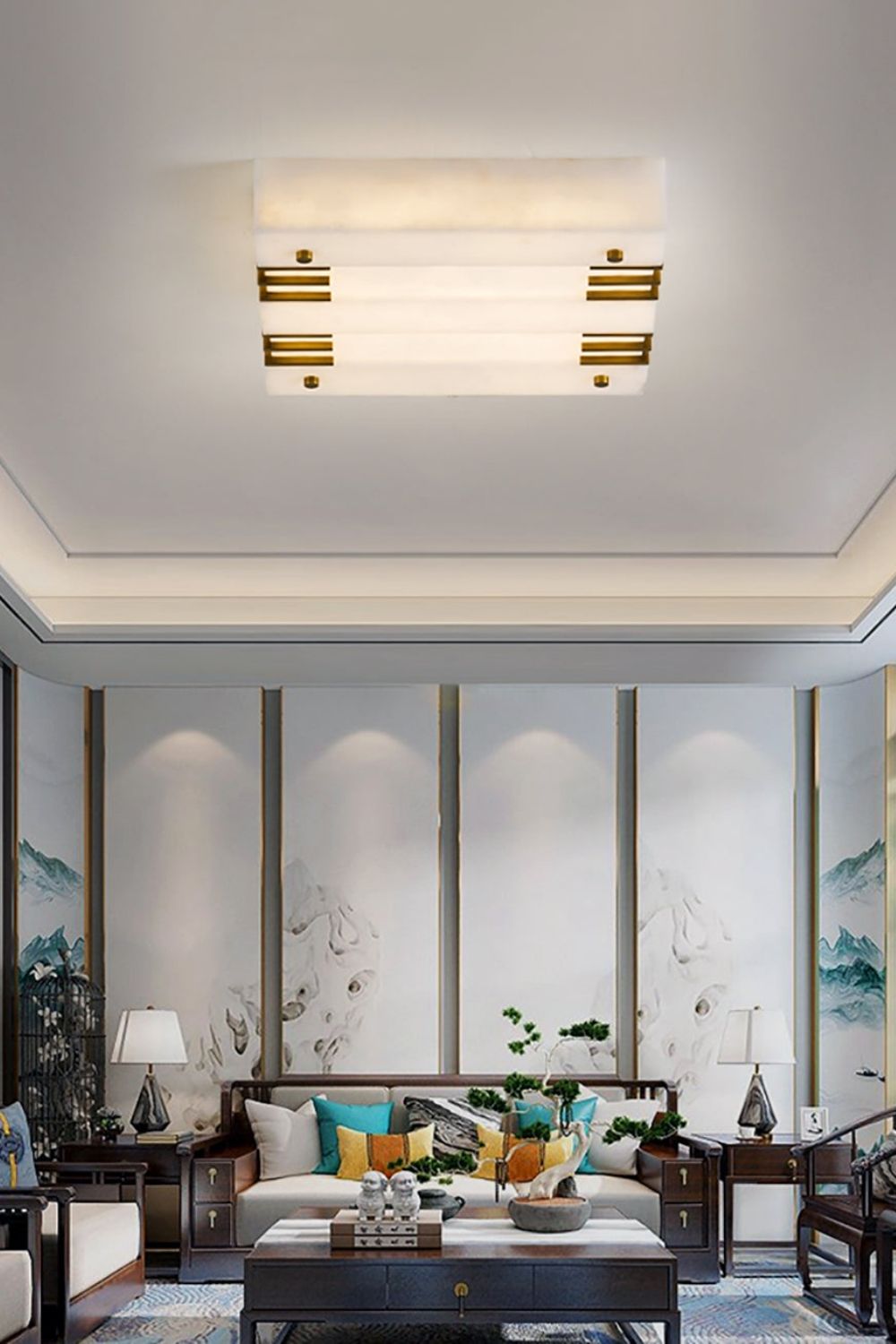 Square Alabaster Gold Ceiling Lamp
