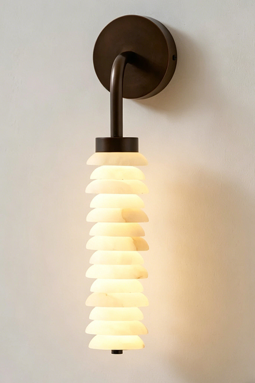 Stacked Strata Alabaster Wall Lamp | Alabaster, Metal | Unlit product detail showing white stratified alabaster | Samu Lamp