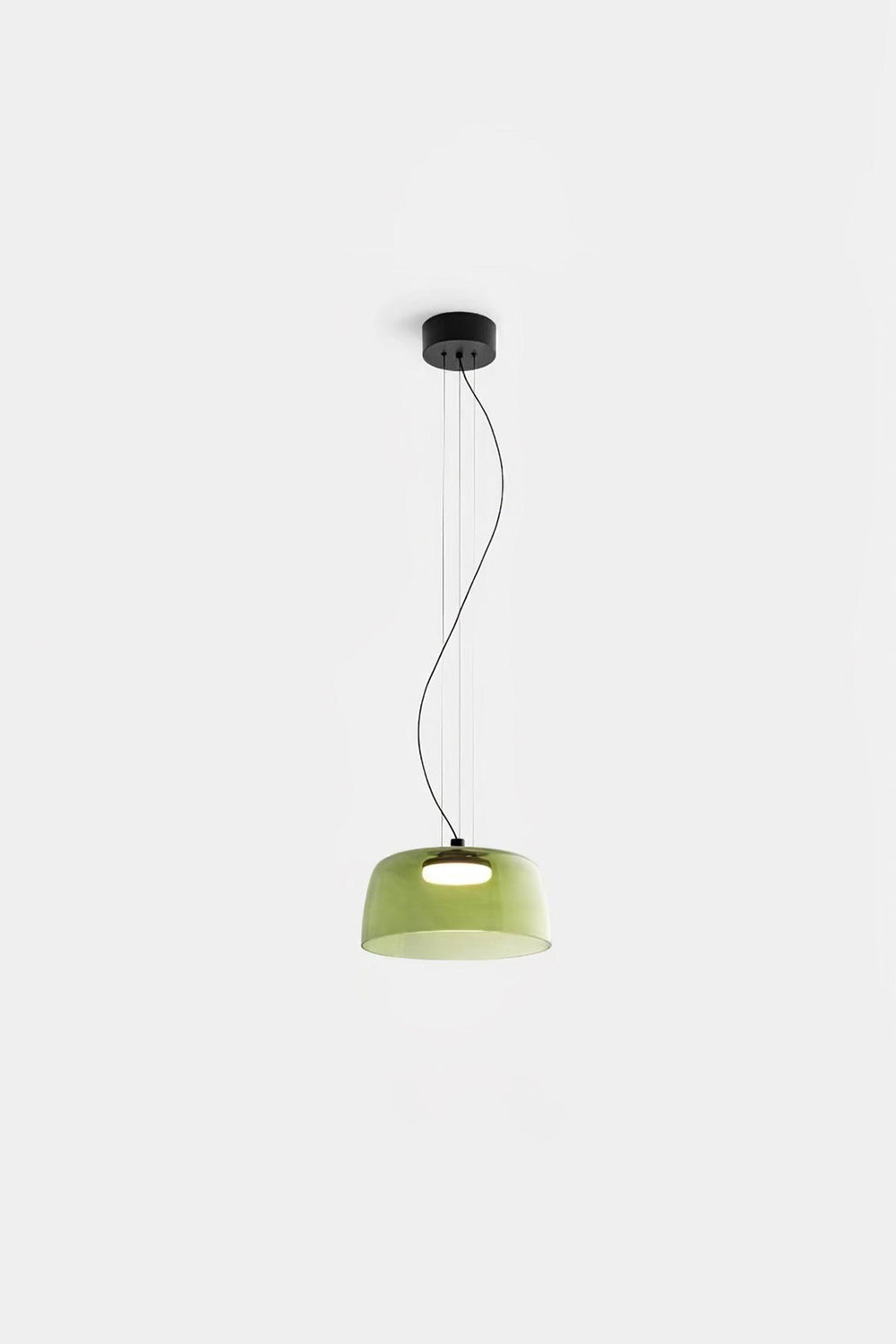 Stratum Layered Glass Pendant Light | Glass, Metal | Full view of the pale green layered glass pendant light with a slim suspension cord | Isolated product shot on white background | Samu Lamp