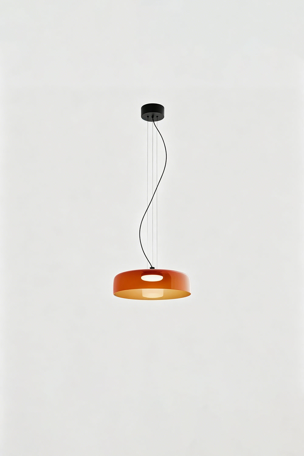 Stratum Layered Glass Pendant Light | Glass, Metal | Full view of the vibrant orange layered glass pendant light with a slim black cord | Isolated product shot | Samu Lamp
