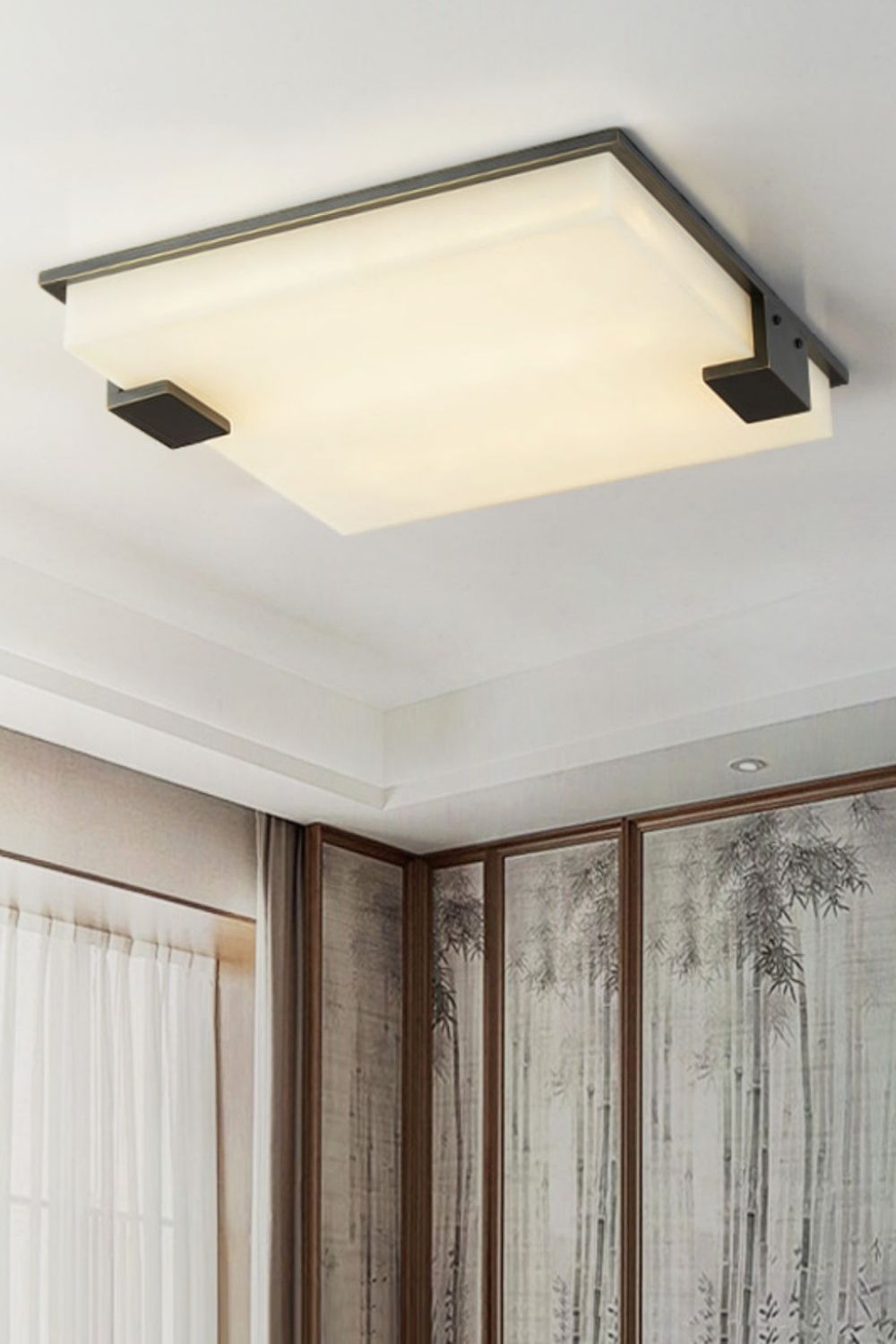 Stylish Black Square Alabaster Ceiling Light