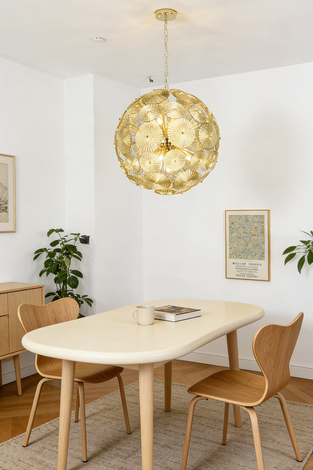 Lit spheres glass cluster chandelier | Metal, Glass | Installed in a traditional dining room over a table | Samu Lighting