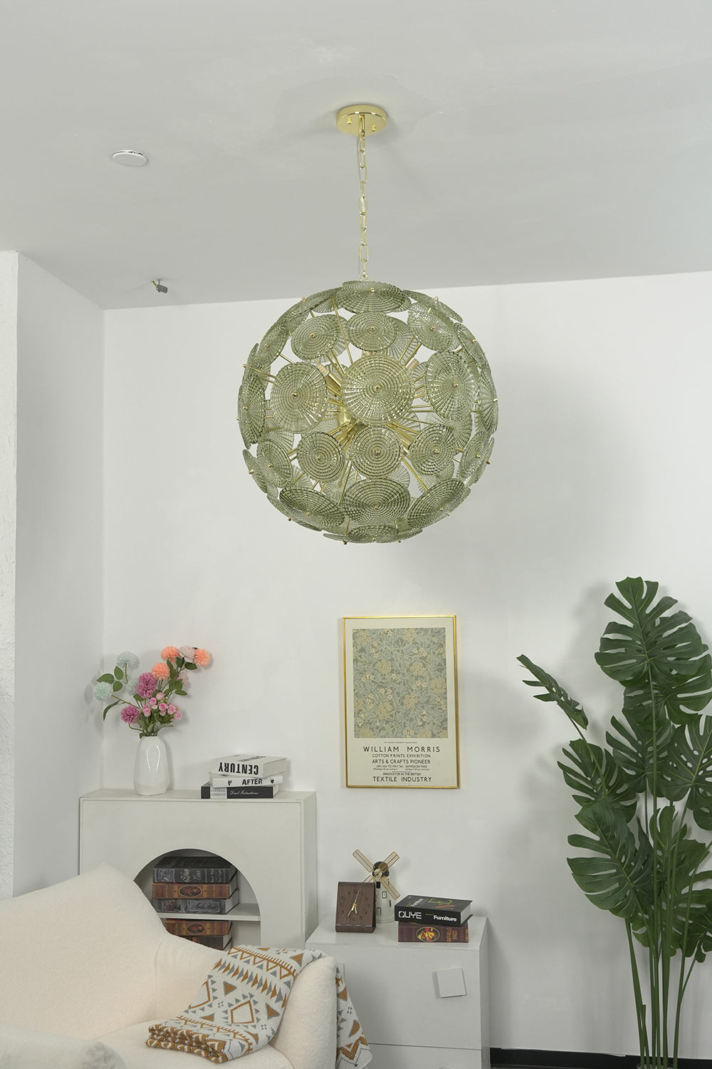 Lit spheres classsic glass sphere light | Metal, Glass | Installed in a staircase area over a sofa | Samu Lighting