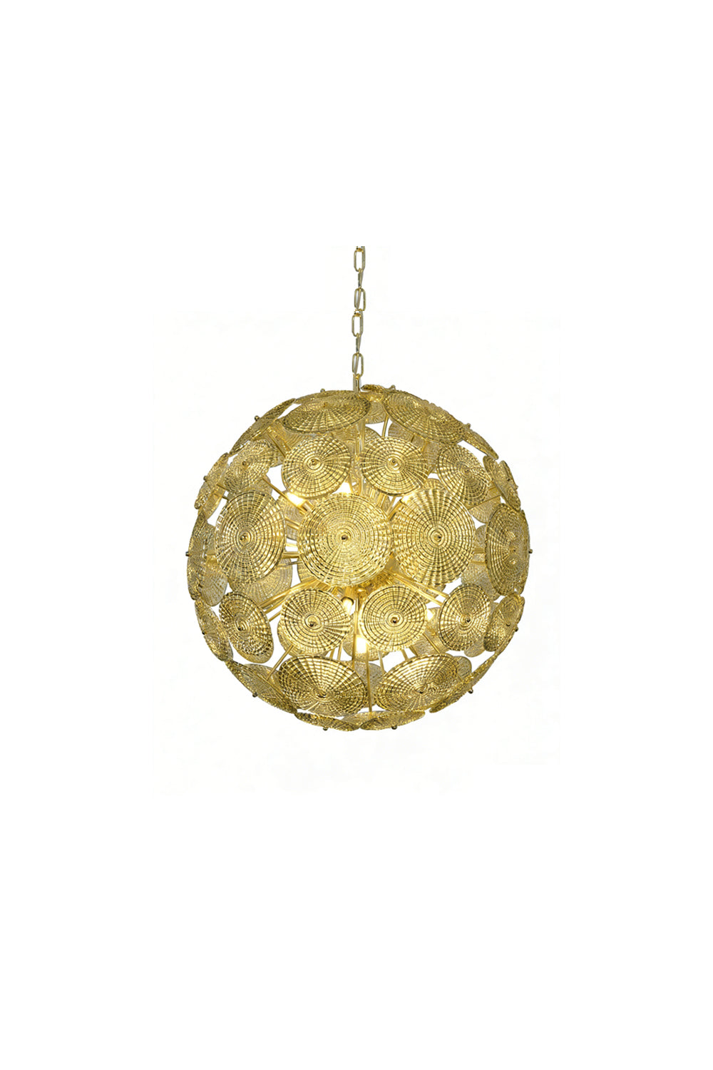 Unlit spherical glass disc pendant light | Metal, Glass | Full front product shot | Samu Lighting