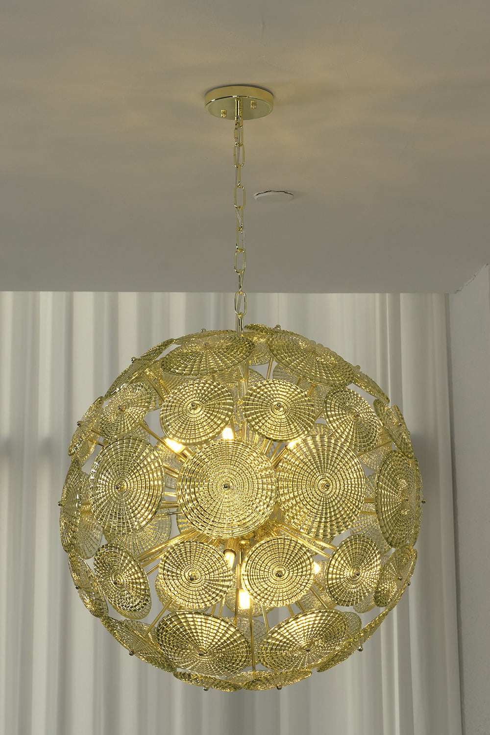 Lit modern classic spheres glass lamp | Metal, Glass | Full lit front product shot | Samu Lighting