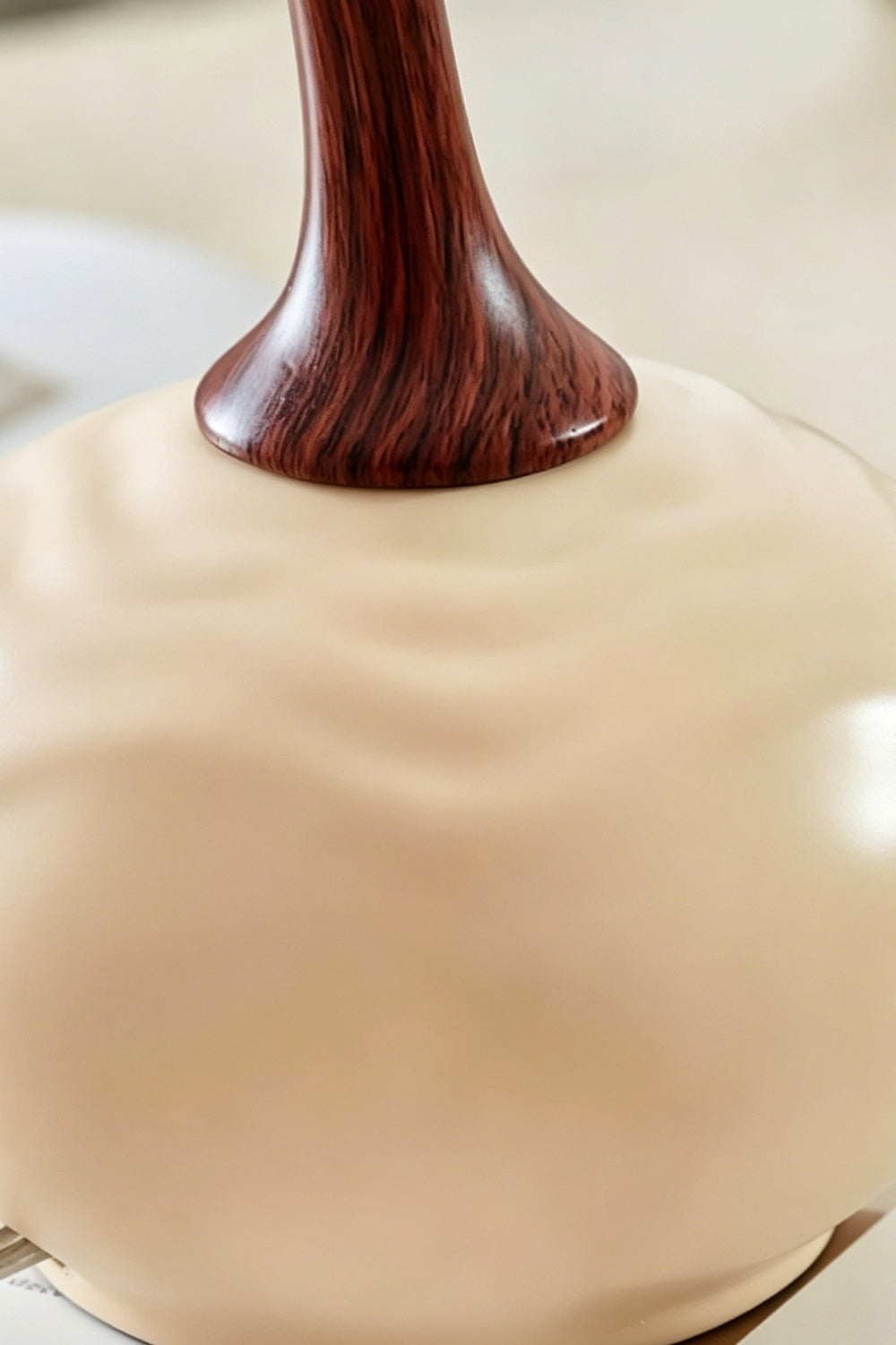 Macro detail of the wood-look neck and textured base | Resin | Samu Lamp