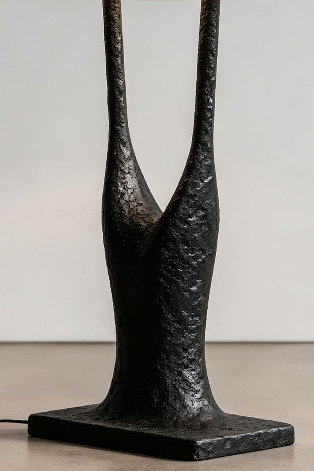 Sylva Branching Linen Shade Floor Lamp with a textured black base featuring a unique design.