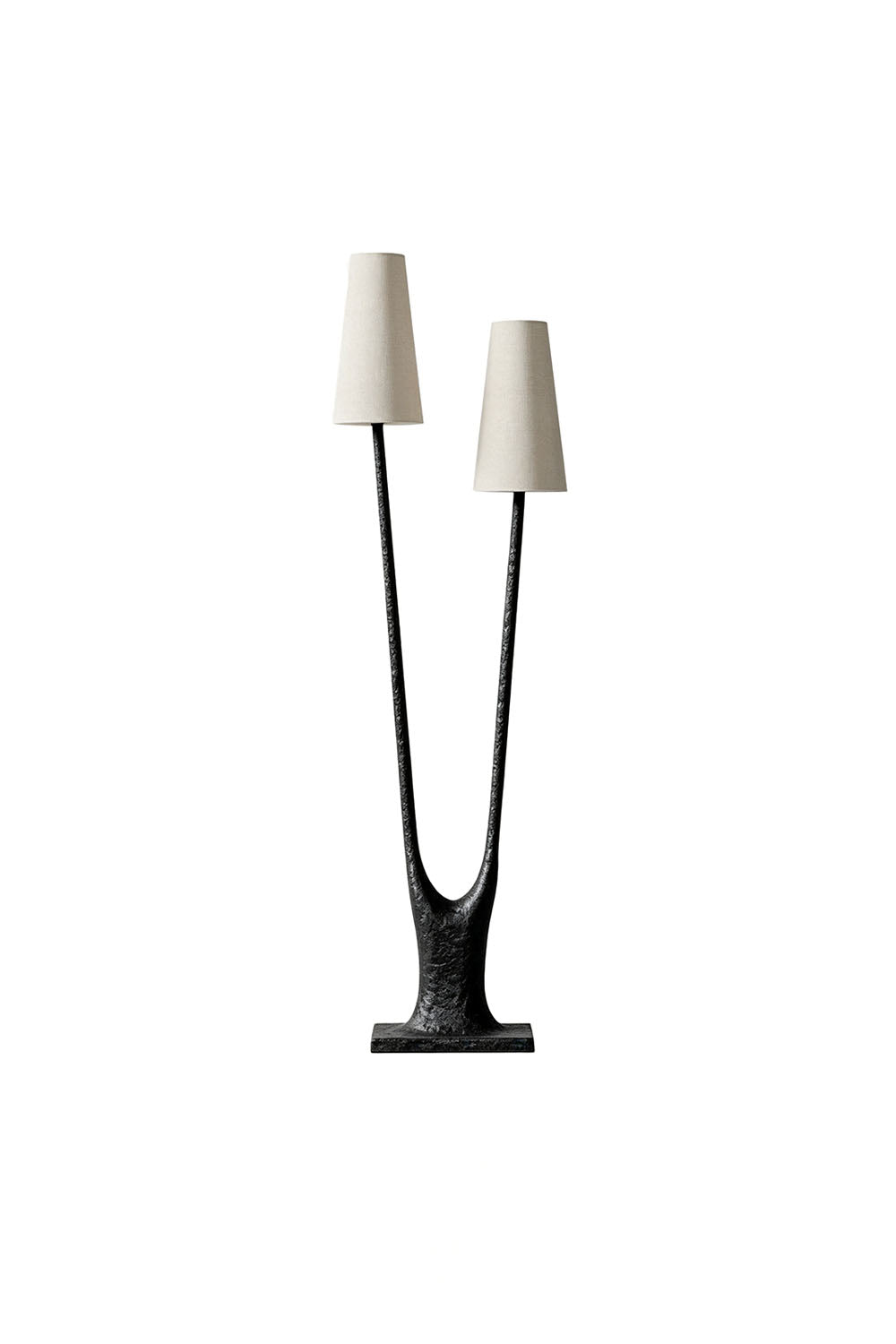 Sylva Branching Linen Shade Floor Lamp with two elegant shades and a unique design suitable for modern decor.