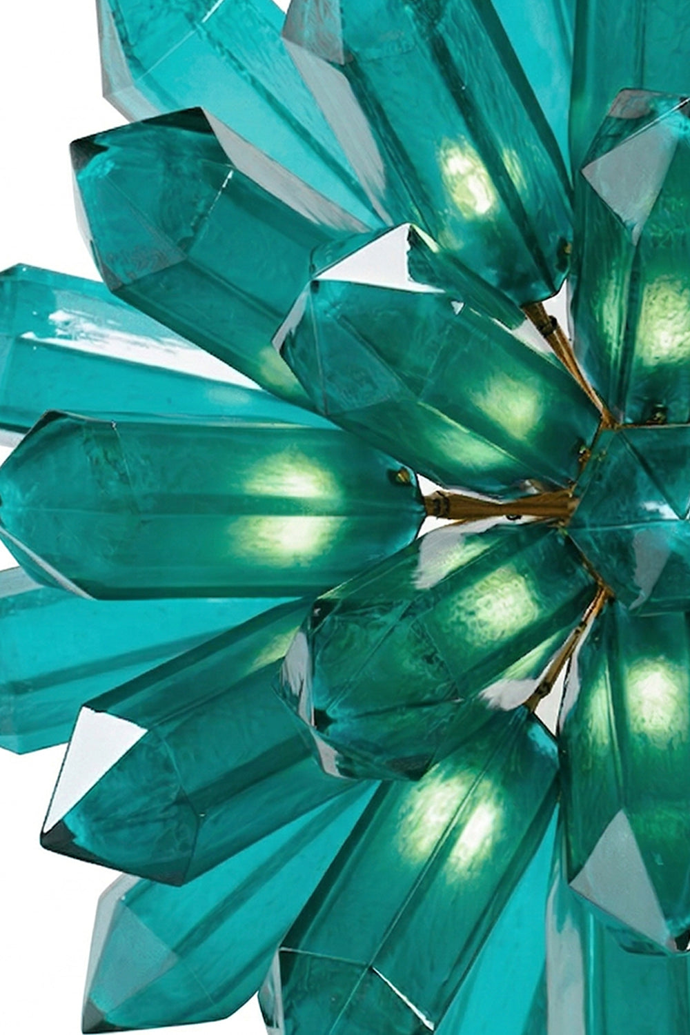 Top-down view of teal prism cluster | Metal | Glass | Detailed look at the cluster arrangement and internal frame | Samu Lamp