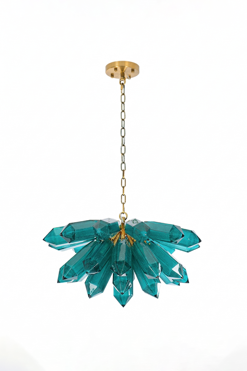 Teal Prism Cluster Chandelier | Metal | Glass | Symmetrical product shot on white background | Samu Lamp