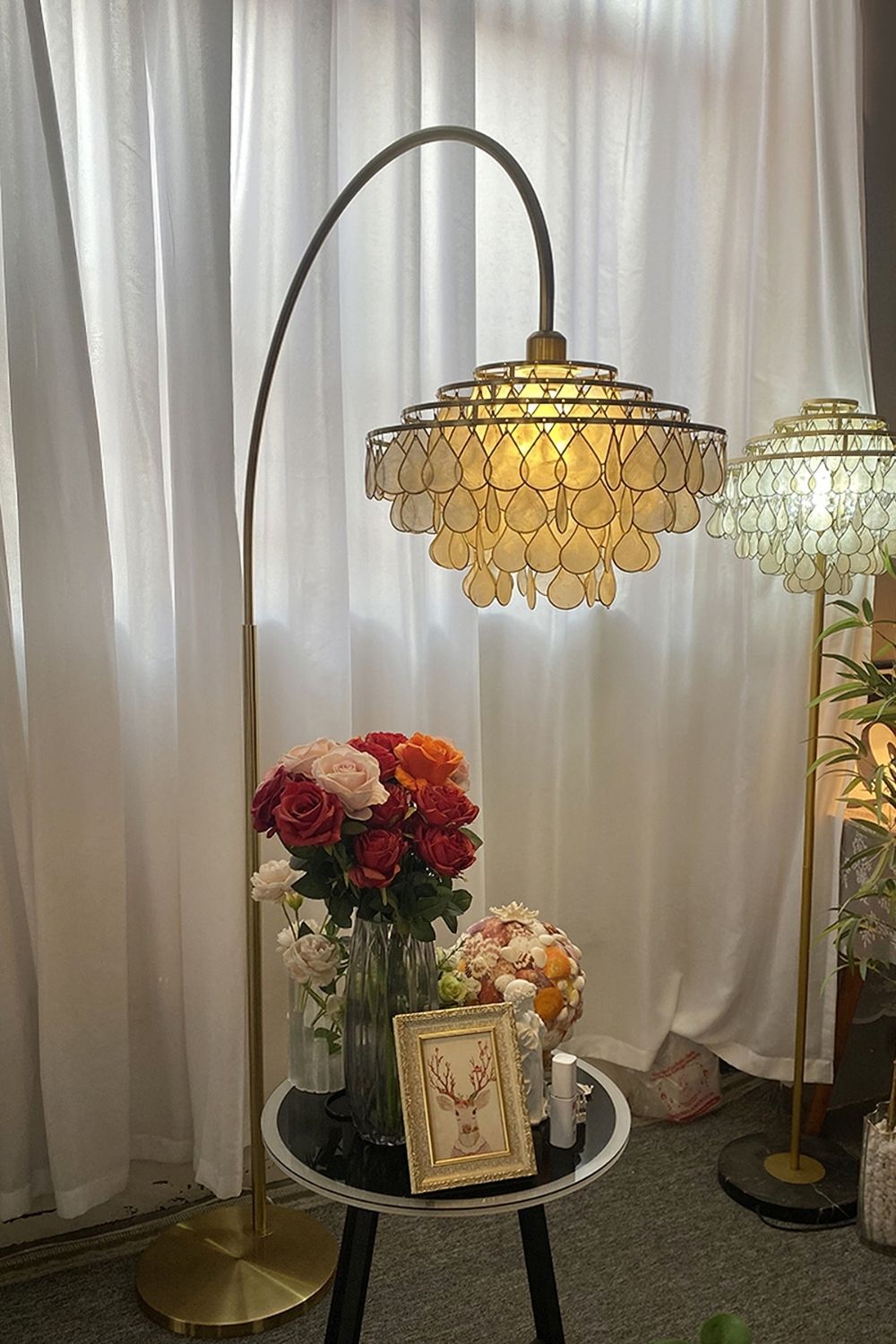 Teardrops Capiz Arc Floor Lamp