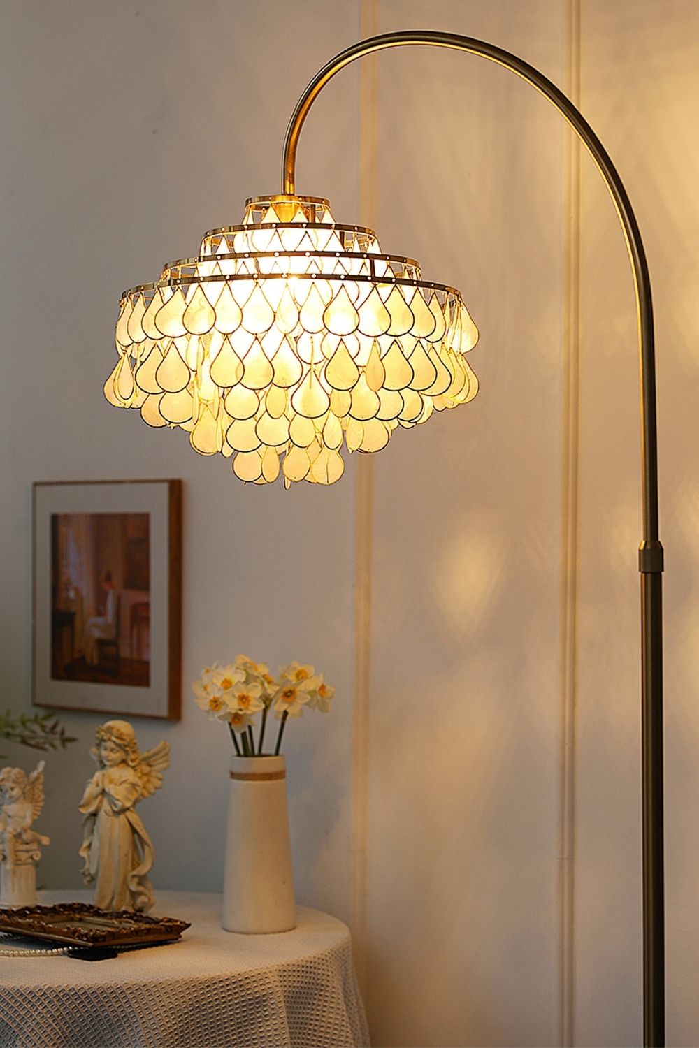 Teardrops Capiz Arc Floor Lamp