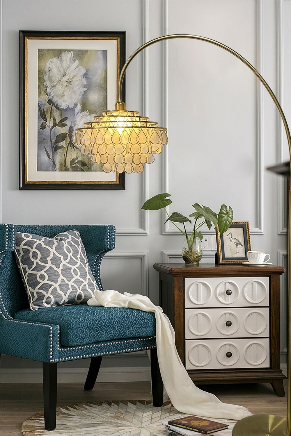 Teardrops Capiz Arc Floor Lamp