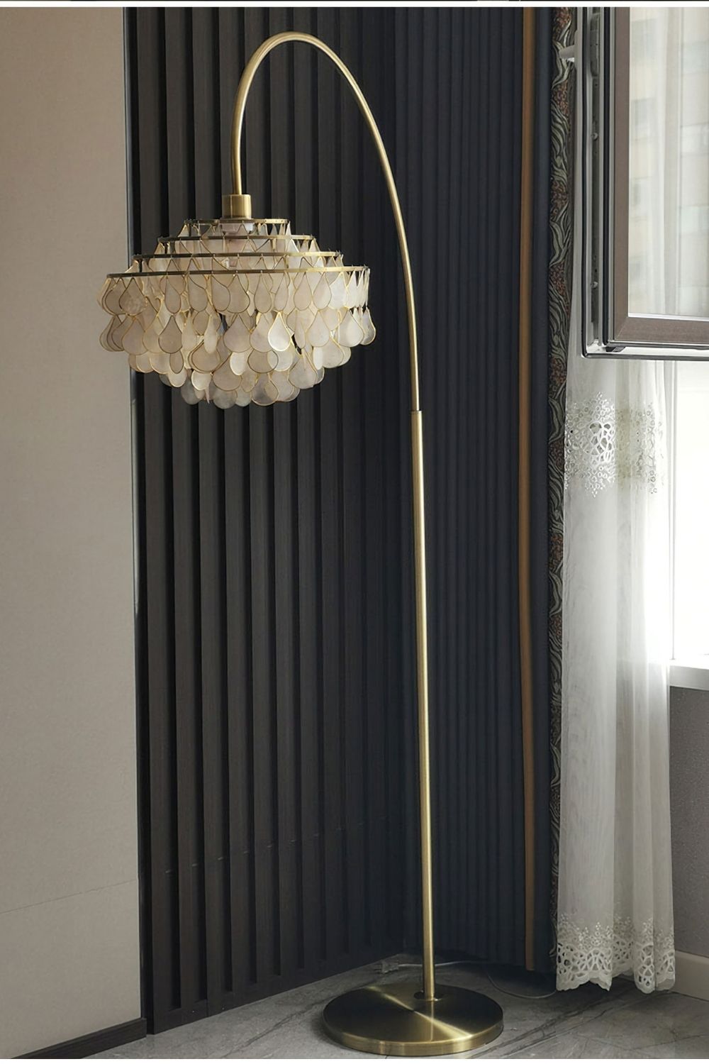 Teardrops Capiz Arc Floor Lamp