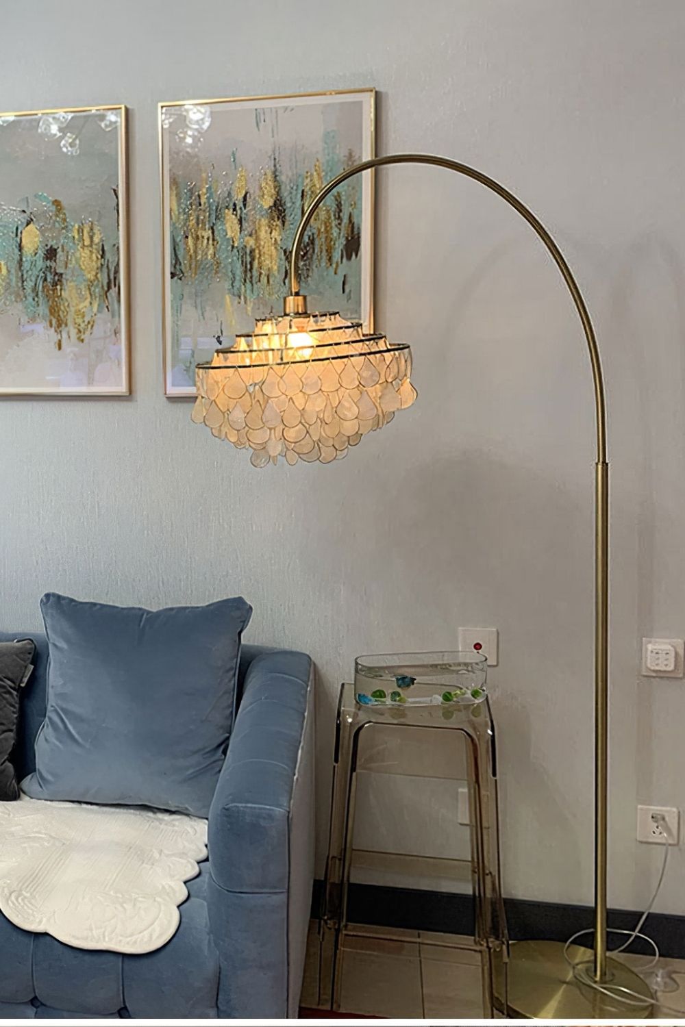 Teardrops Capiz Arc Floor Lamp