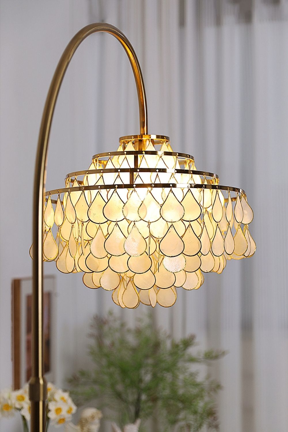 Teardrops Capiz Arc Floor Lamp