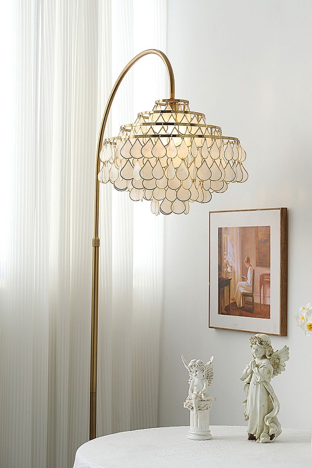 Teardrops Capiz Arc Floor Lamp