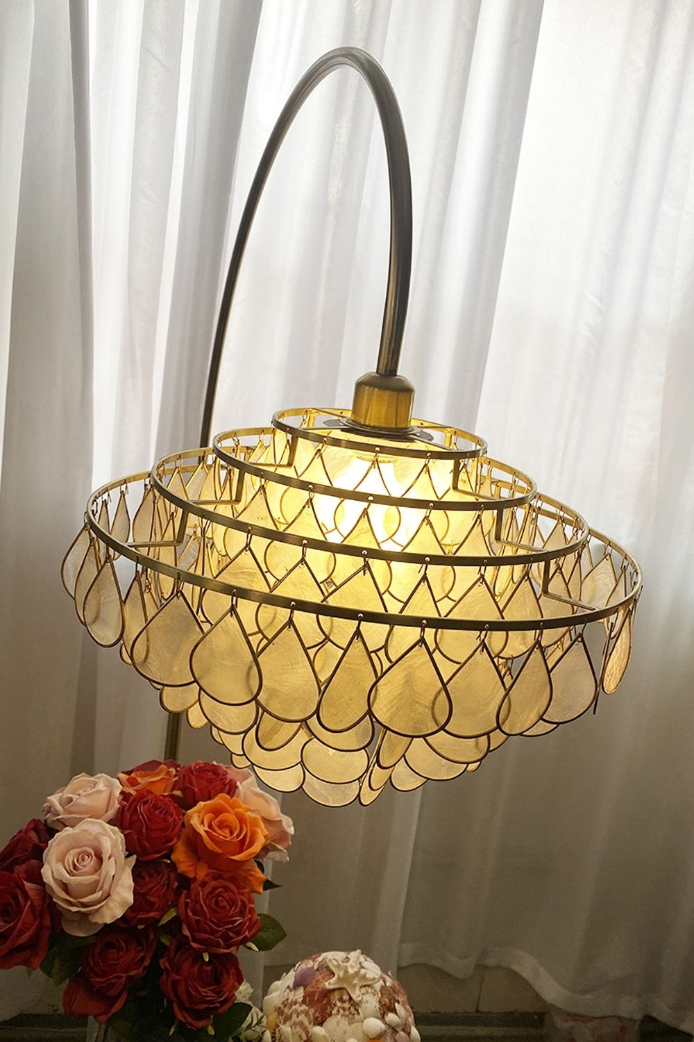 Teardrops Capiz Arc Floor Lamp
