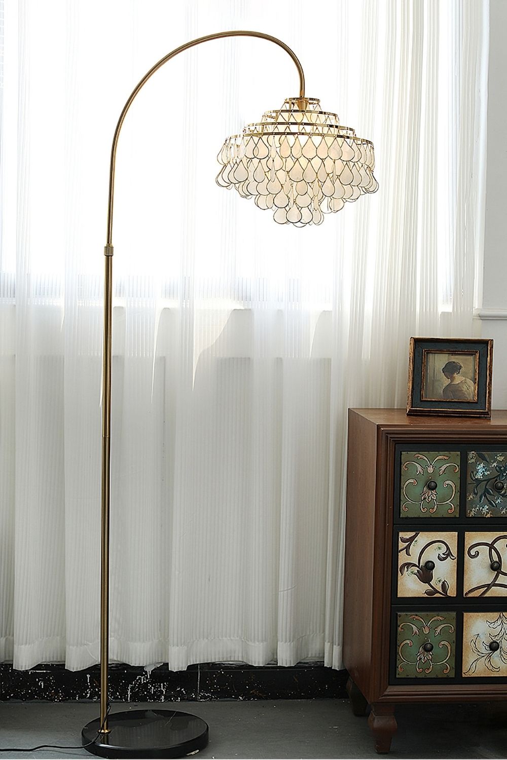 Teardrops Capiz Arc Floor Lamp