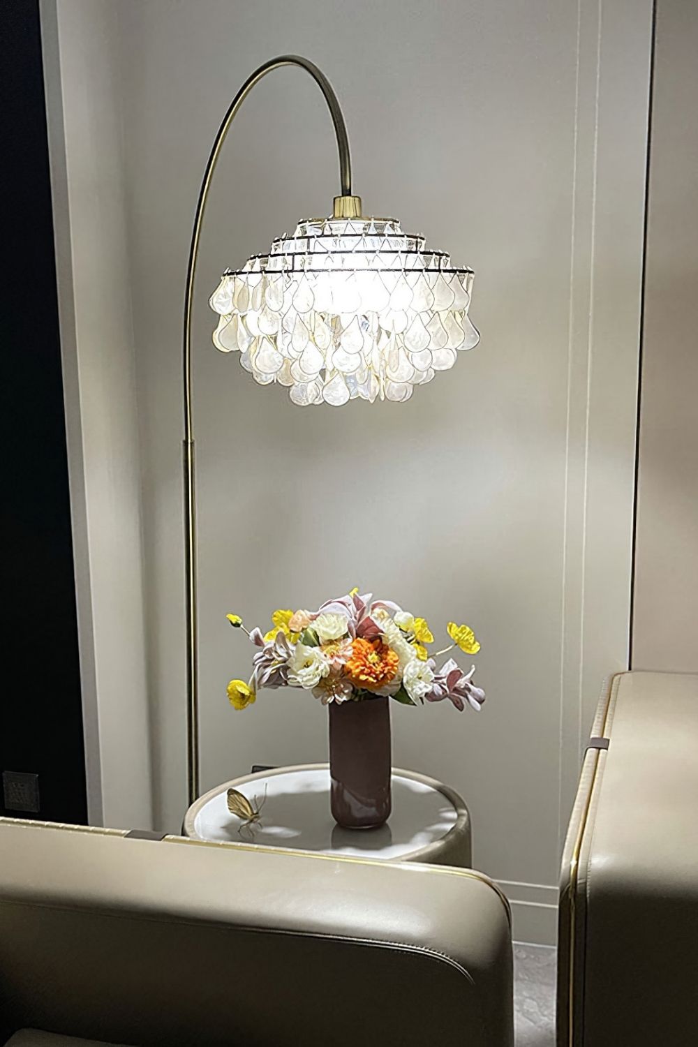 Teardrops Capiz Arc Floor Lamp