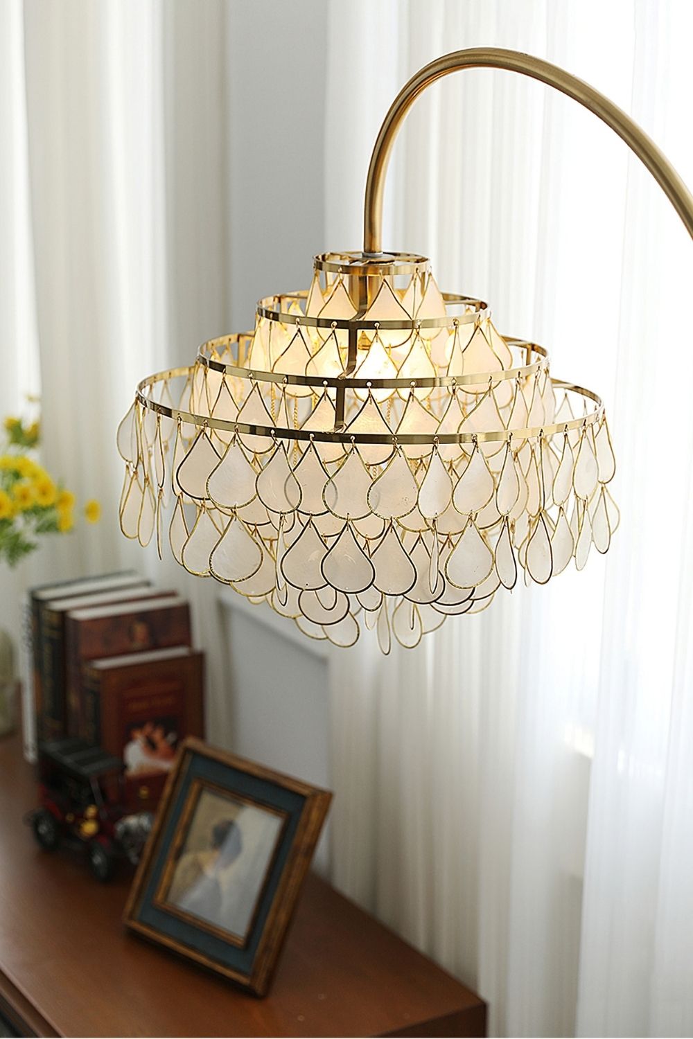 Teardrops Capiz Arc Floor Lamp