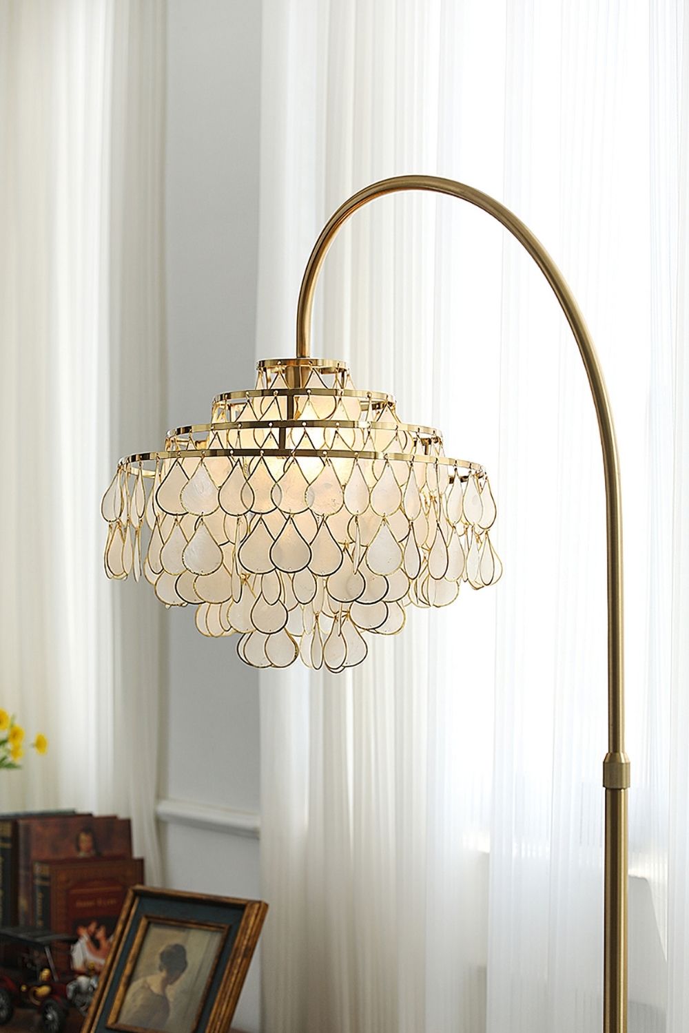 Teardrops Capiz Arc Floor Lamp