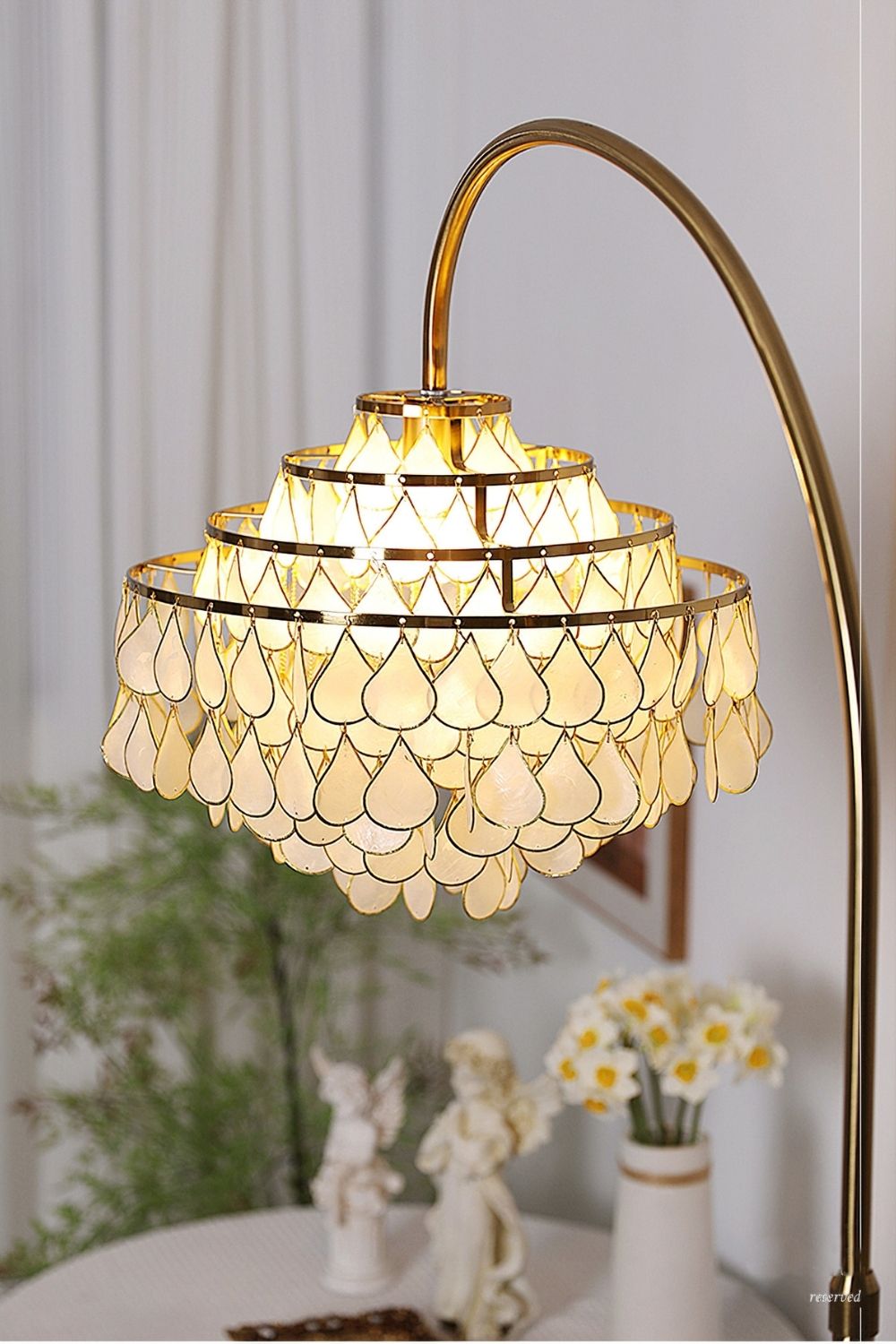 Teardrops Capiz Arc Floor Lamp