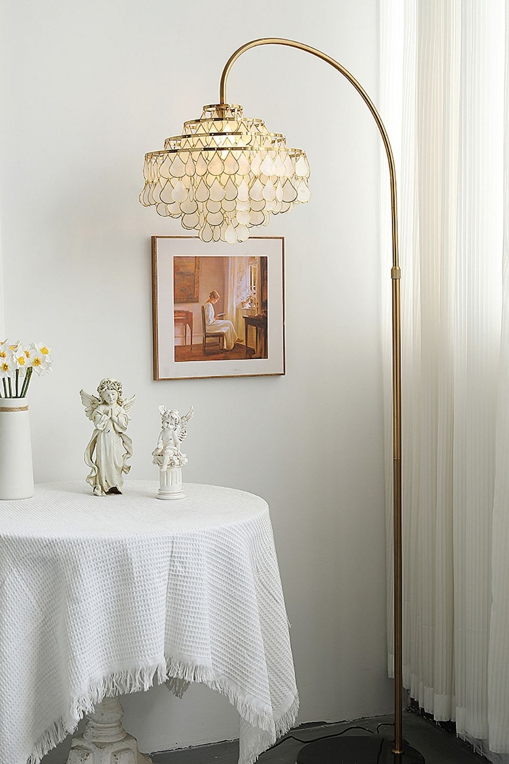 Teardrops Capiz Arc Floor Lamp