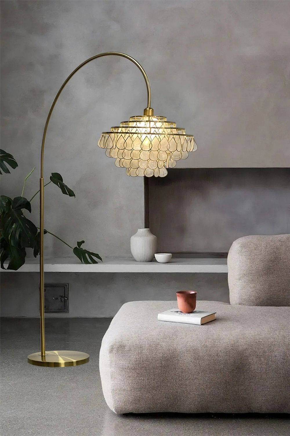 Teardrops Capiz Arc Floor Lamp