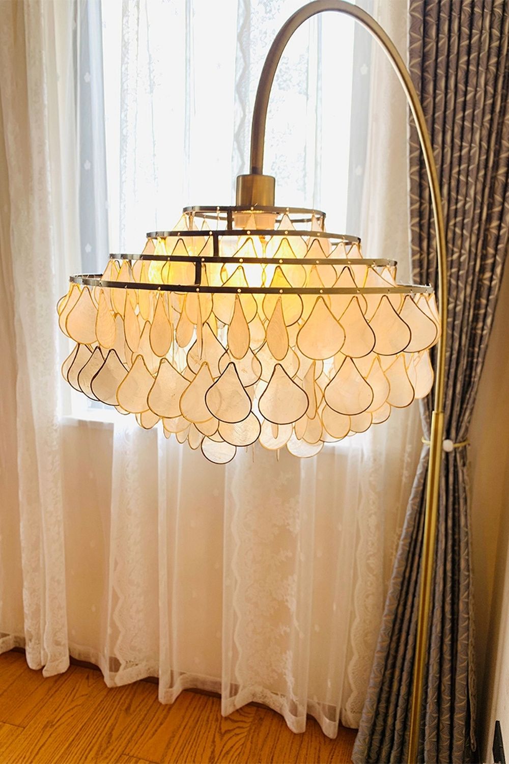 Teardrops Capiz Arc Floor Lamp