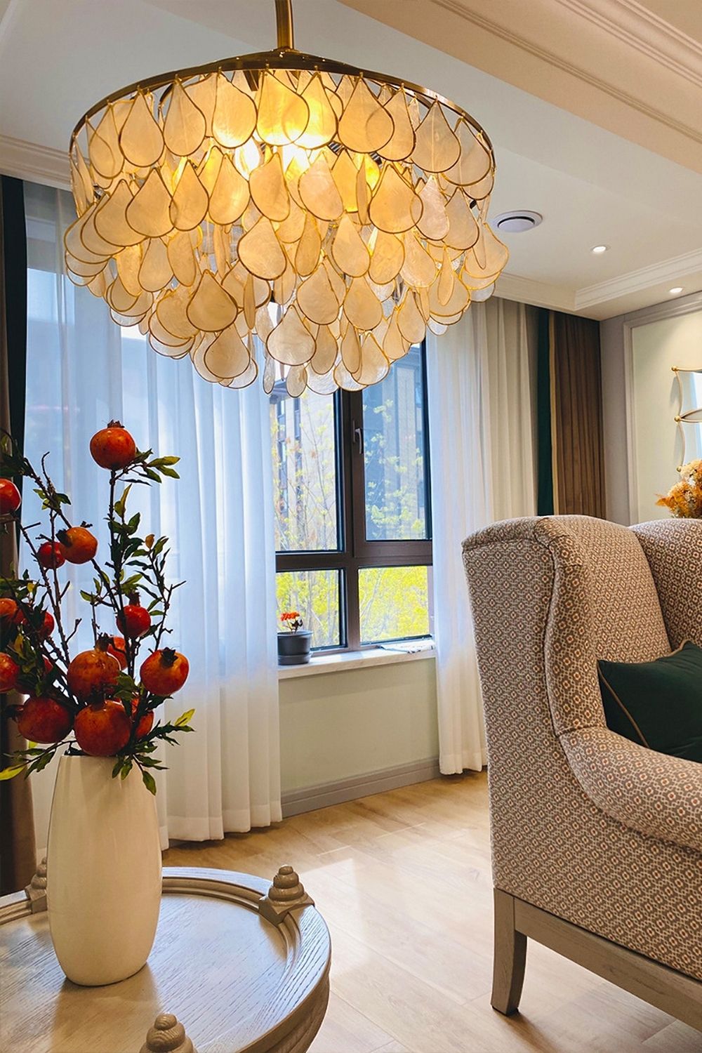 Teardrops Capiz Arc Floor Lamp