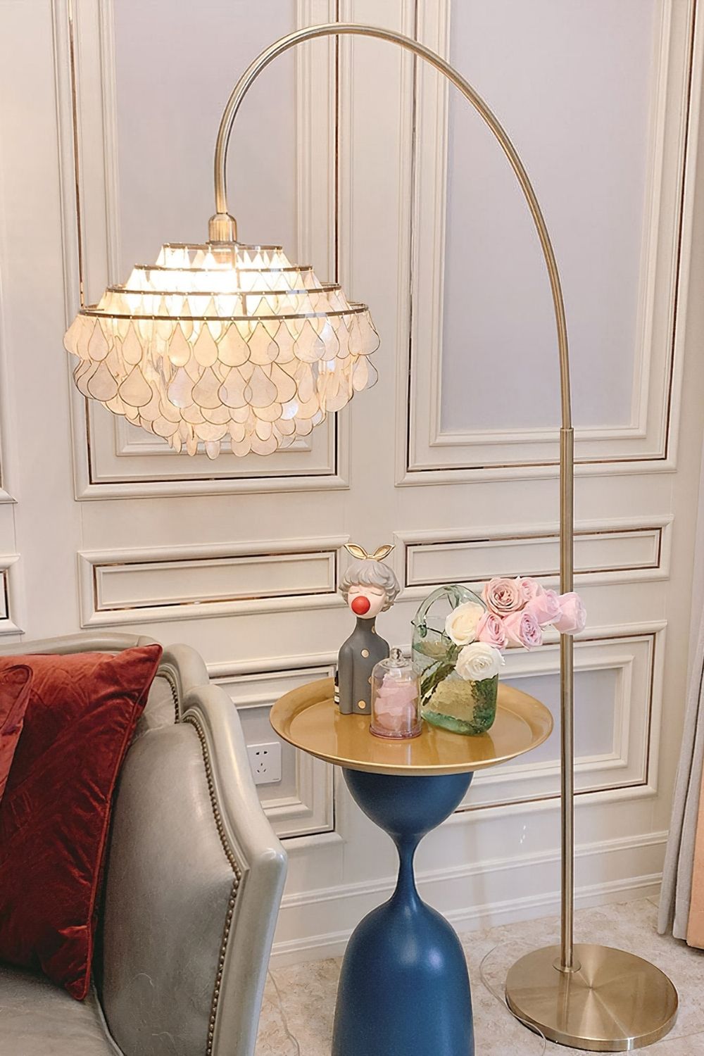 Teardrops Capiz Arc Floor Lamp