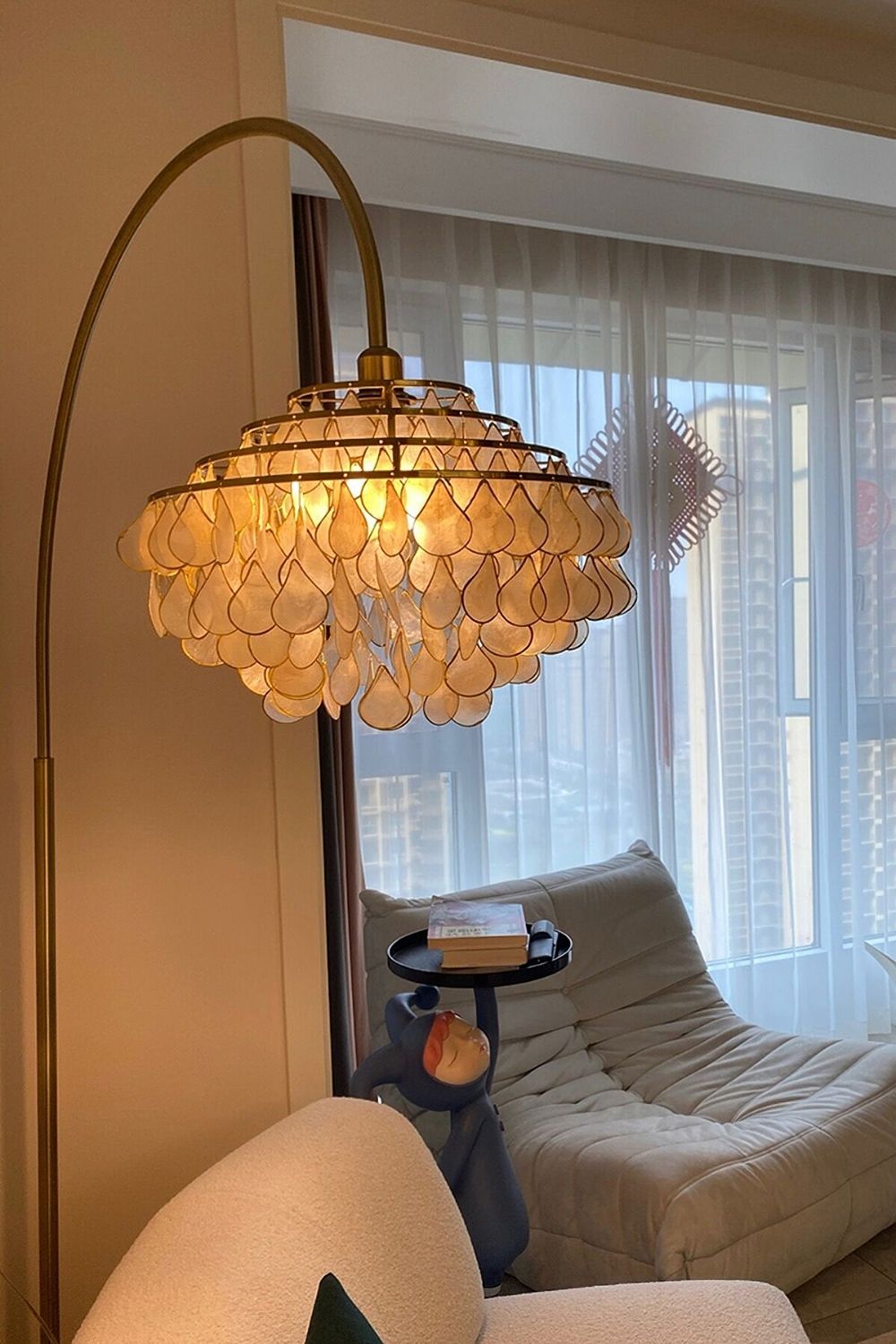 Teardrops Capiz Arc Floor Lamp