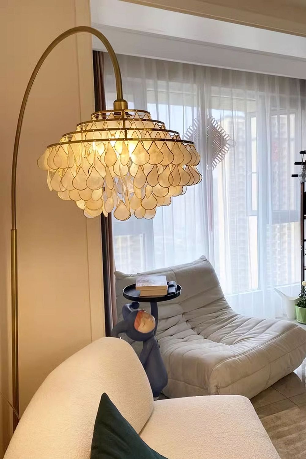 Teardrops Capiz Arc Floor Lamp