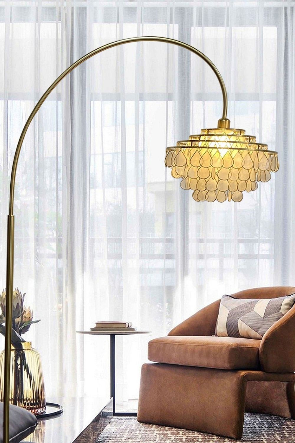 Teardrops Capiz Arc Floor Lamp