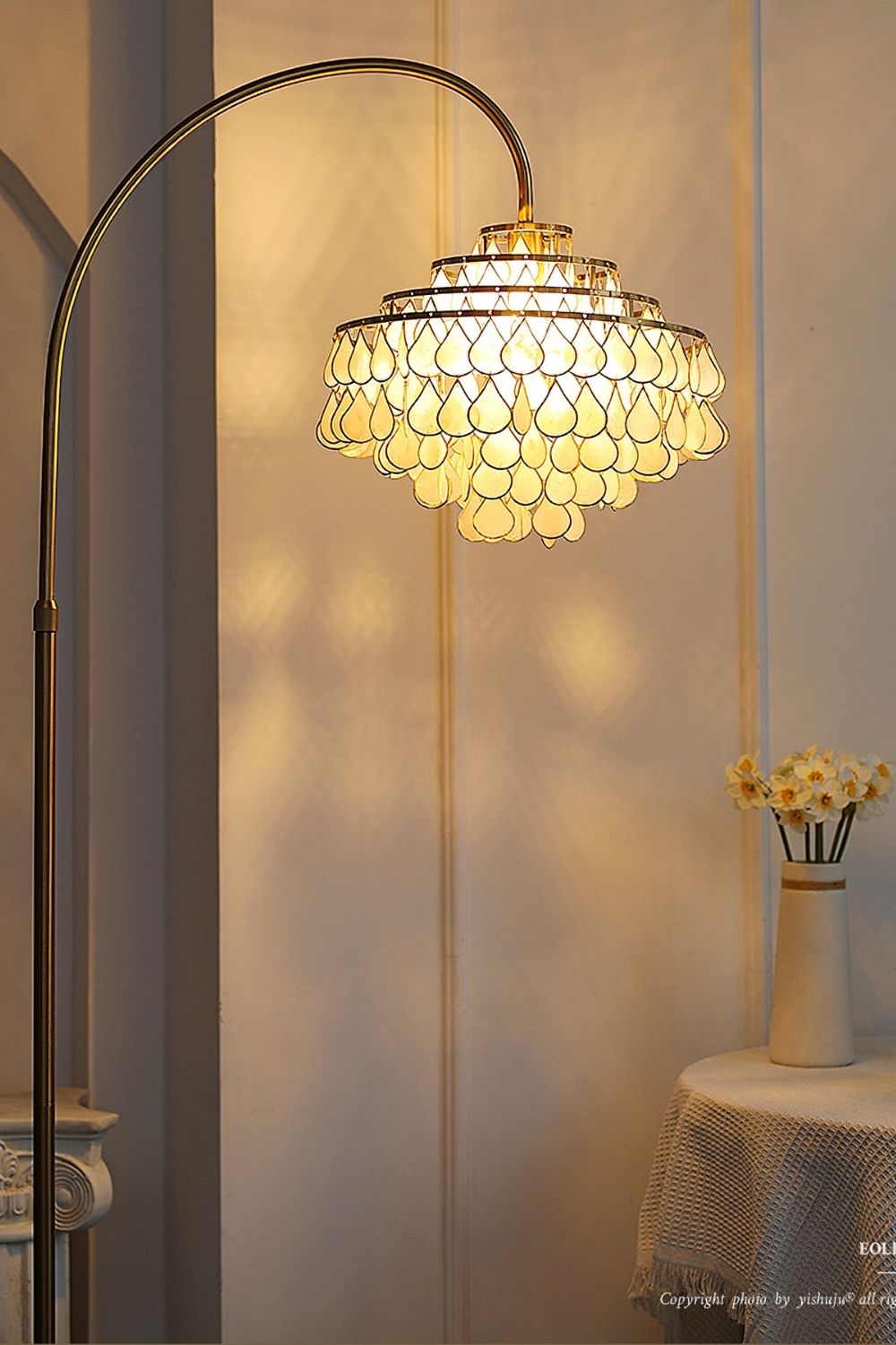 Teardrops Capiz Arc Floor Lamp