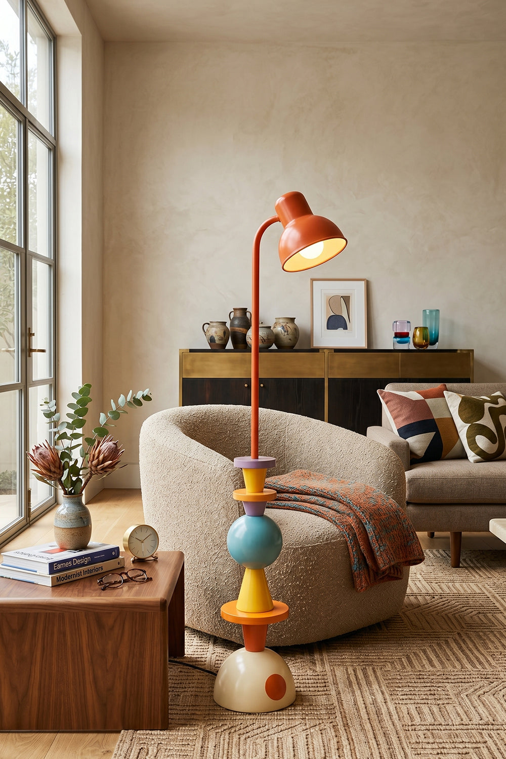 Tectonic Prism Metal Floor Lamp | Metal | Placed in a sun-drenched living area with large windows and a modern sofa | Samu Lamp