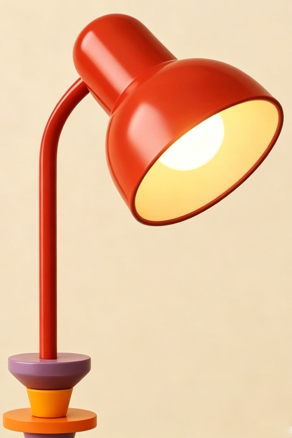 Tectonic Prism Metal Floor Lamp | Metal | Close-up of the red metal lamp shade and warm interior glow | Samu Lamp