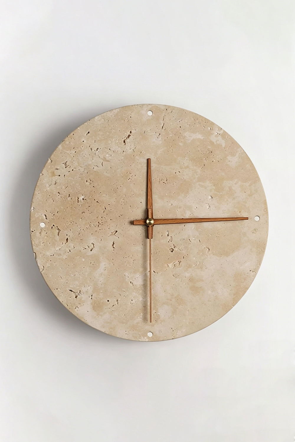 Temporal Epoch Wall Lamp | Travertine, Wood | Unlit front view against plain white background | Samu Lamp