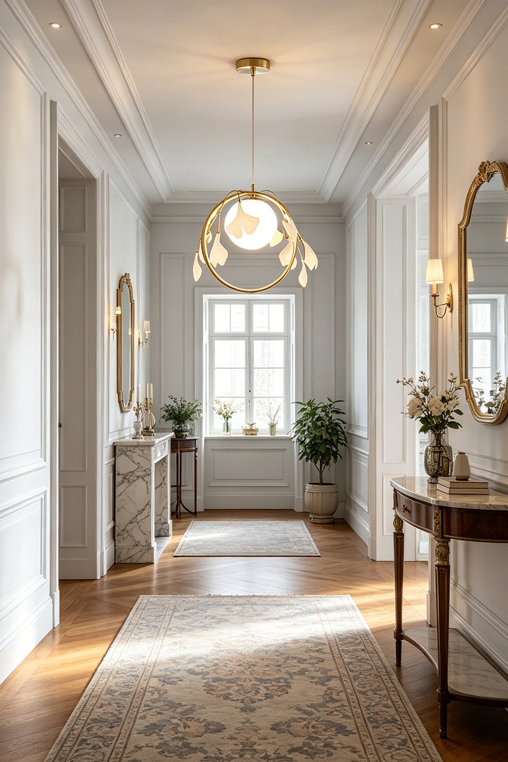 The Golden Gingko Halo Pendant Light for Hallway | Samu Lamp