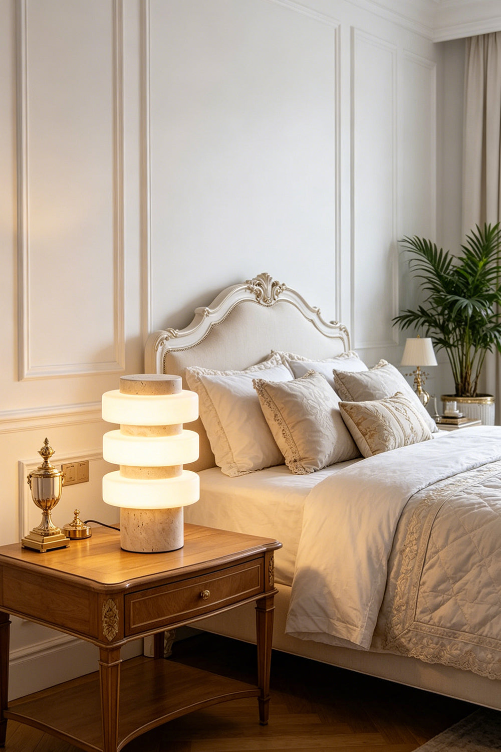 The Strata Stone Pillar Table Lamp for Bedroom | Samu Lamp