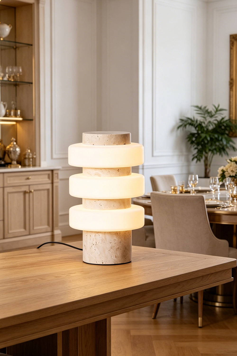The Strata Stone Pillar Table Lamp for Dining Room | Samu Lamp