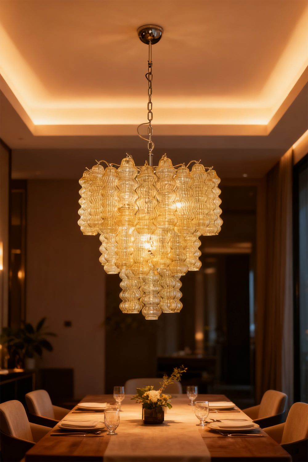 Three-Tier Murano Glass Tube Chandelier