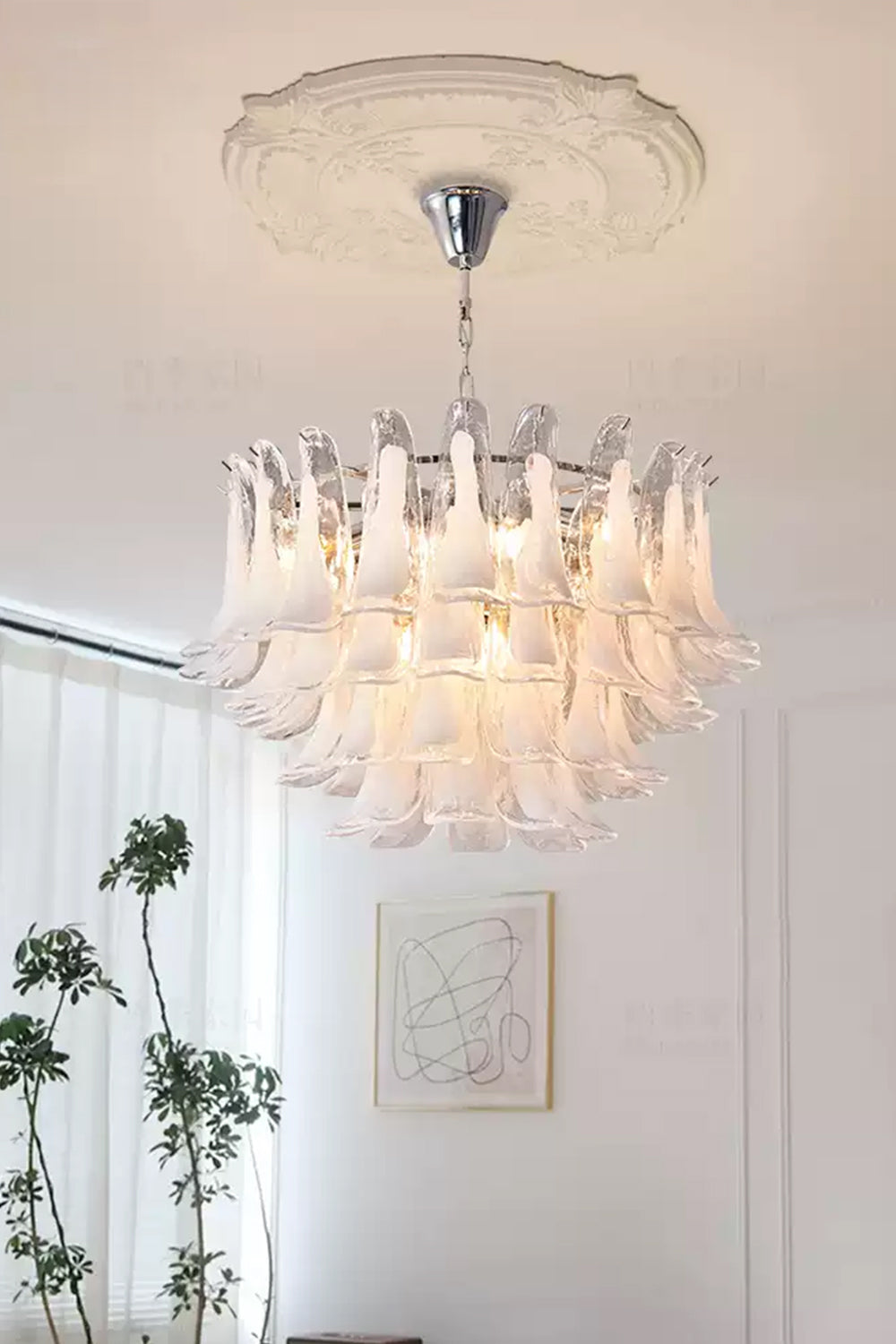 Murano Tiered White Petals Chandelier