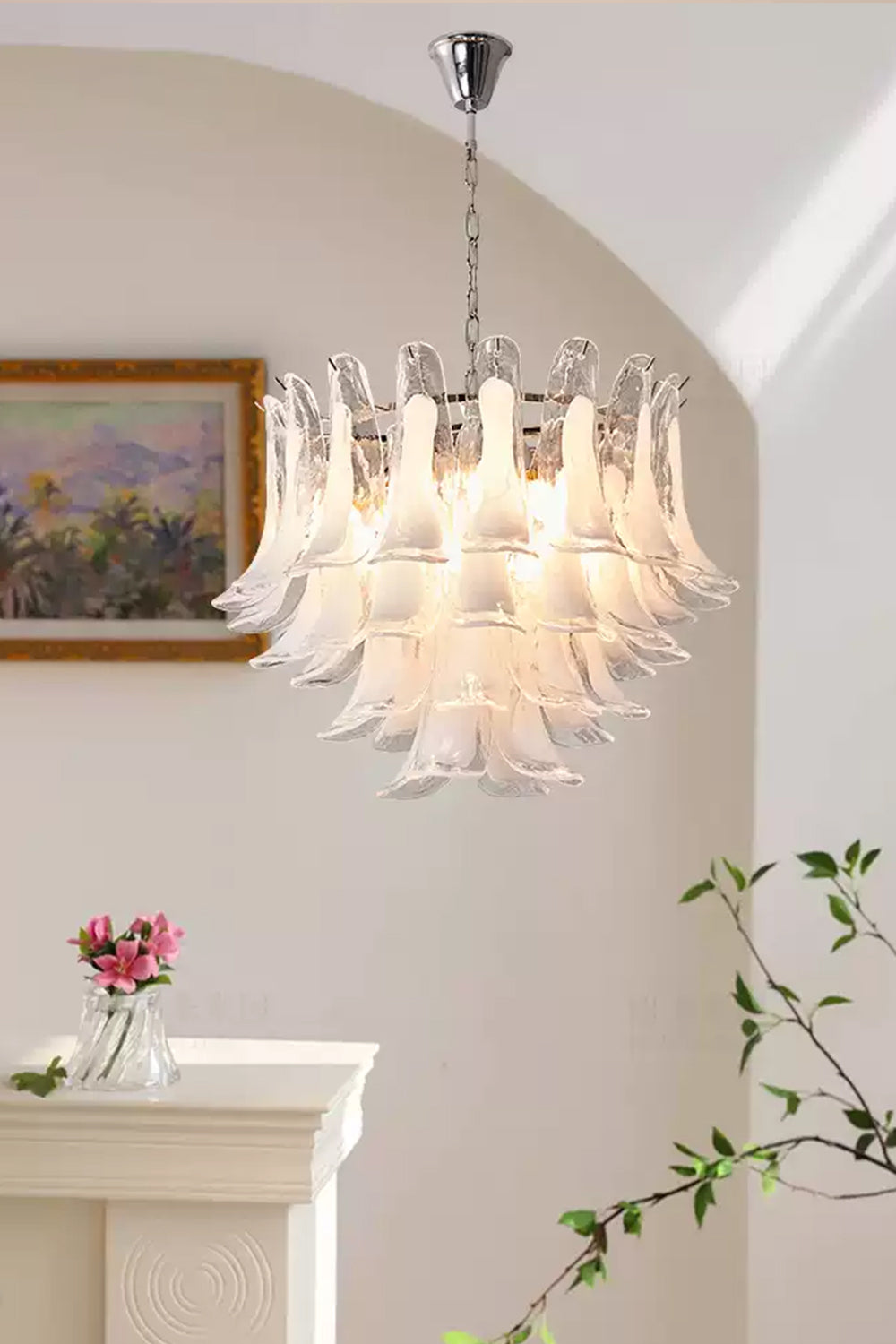 Murano Tiered White Petals Chandelier