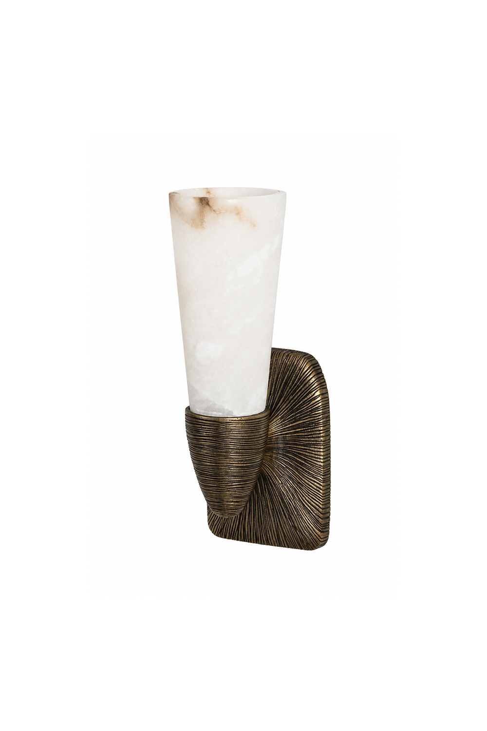 Torsanne Wall Sconce | Alabaster and Bronze | Single-light profile on pure white background, unlit | Samu Lamp