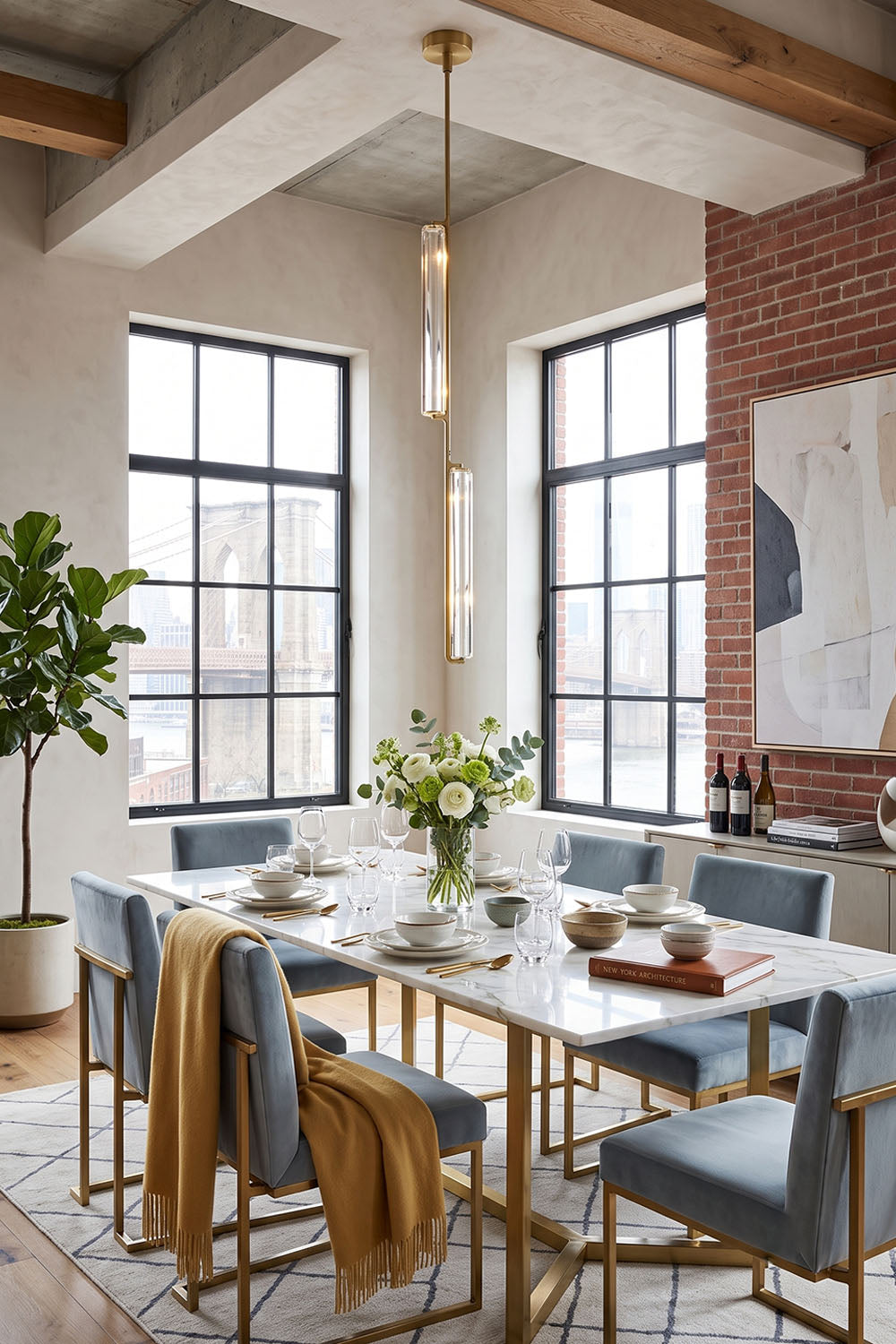Torvald Crystal Bar Drop Pendant Light hanging above a stylish dining table in a modern, elegant interior.
