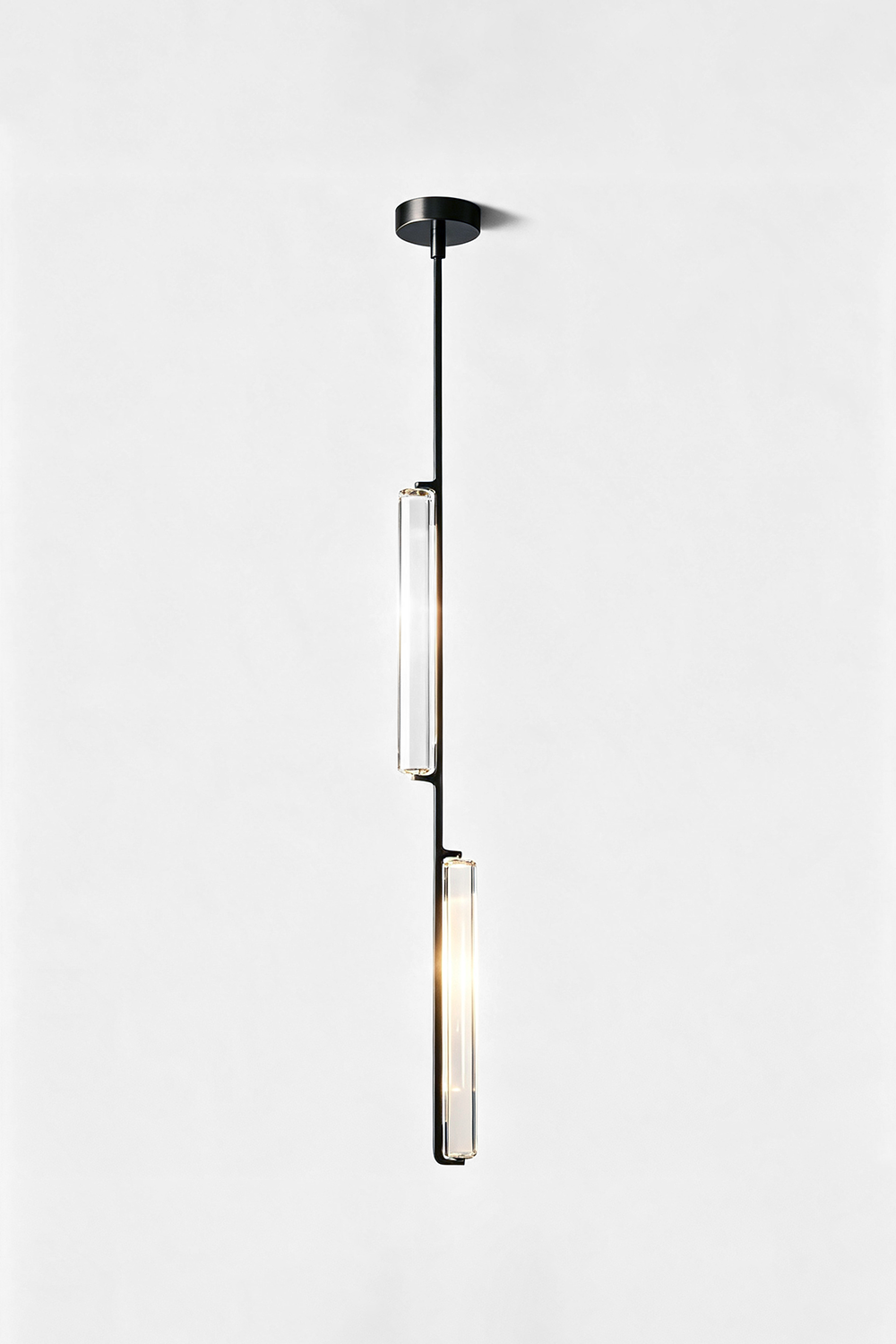 Torvald Crystal Bar Drop Pendant Light showcasing elegant design with crystal accents and a sleek black finish.