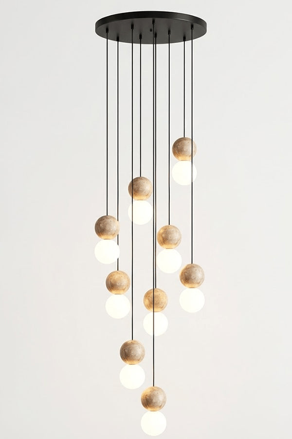 cluster travertine stone pendant light with  canopy | Yellow Travertine, Glass | Front view isolated on white background | Samu Lamp