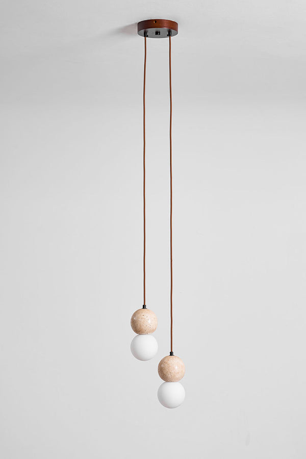 cluster travertine stone pendant light with  canopy | Yellow Travertine, Glass | Front view isolated on white background | Samu Lamp